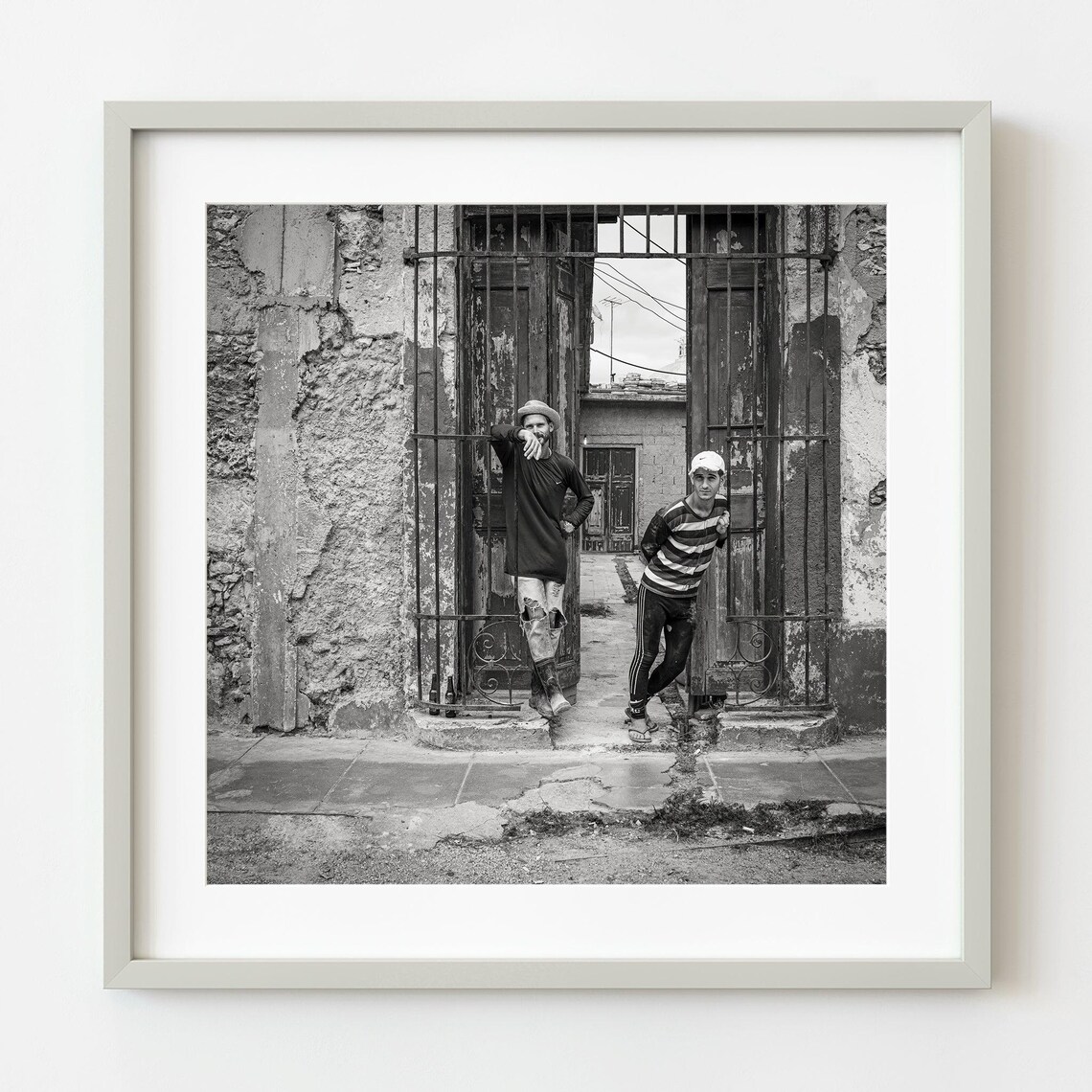 Two Men at Old Iron Gate Colonial Street Black White Photo Print