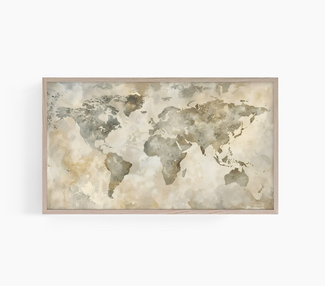 World Map Watercolor Art Print, Travel Poster