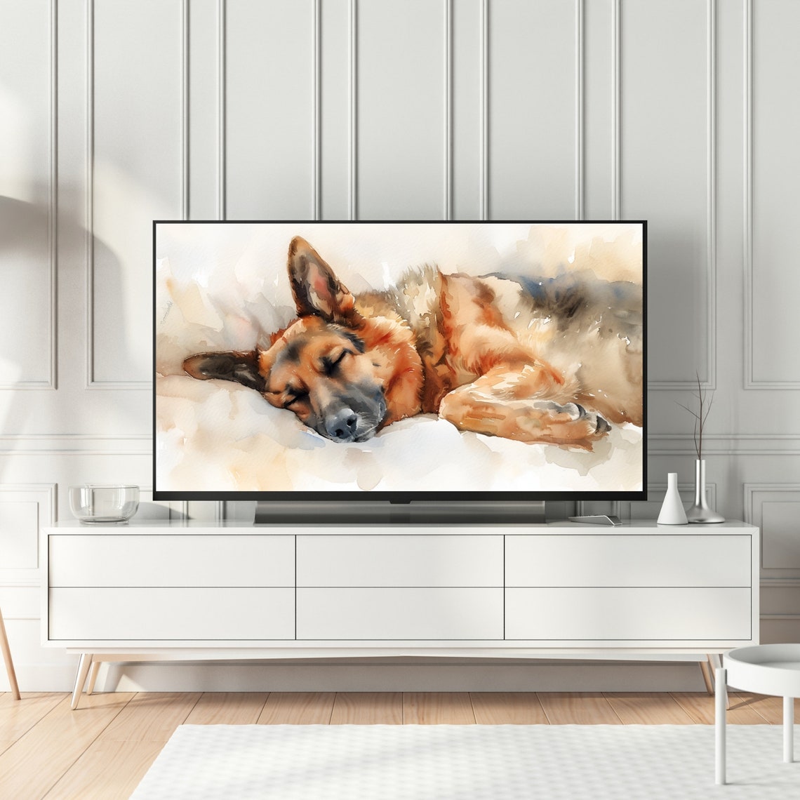Cozy Sleeping German Shepherd Watercolor Dog Portrait Poster - Image 2