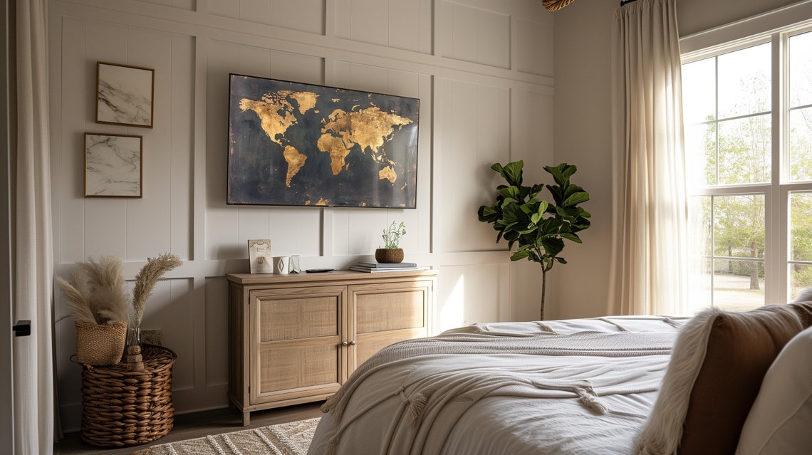 Golden Foil World Map Dark Navy Vintage Continents Atlas Poster - Image 3