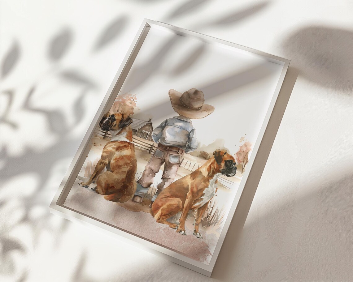 A Boy And His Dogs Nursery Prints, Cowboy Decor
