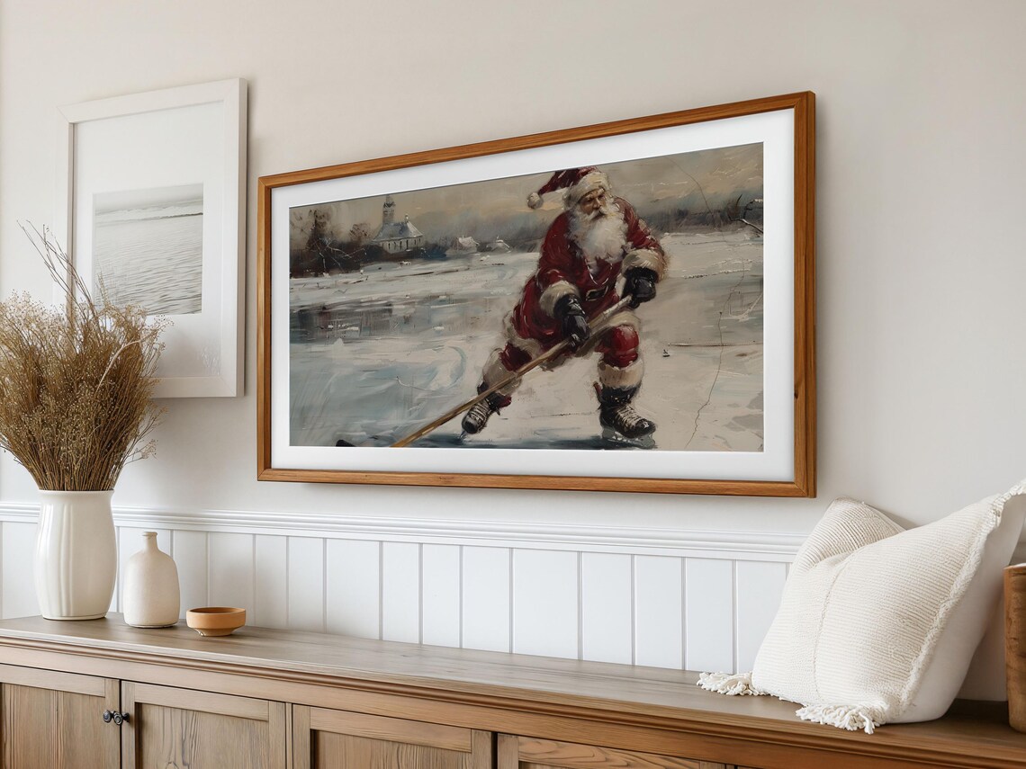 Vintage Santa Skating Christmas Art Print - Image 2