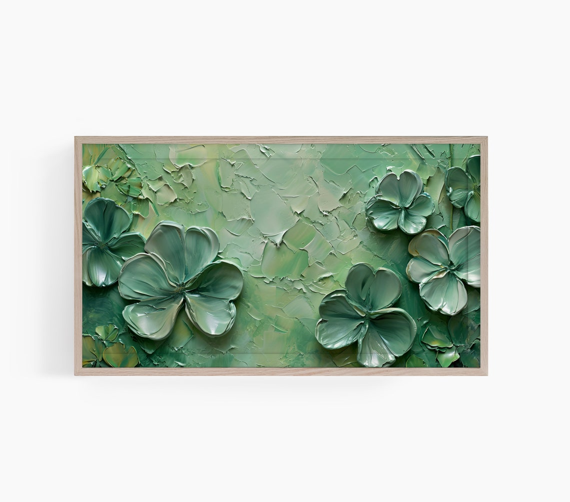 Emerald Clover Blossoms Textured Impasto St Patricks Day Art Poster