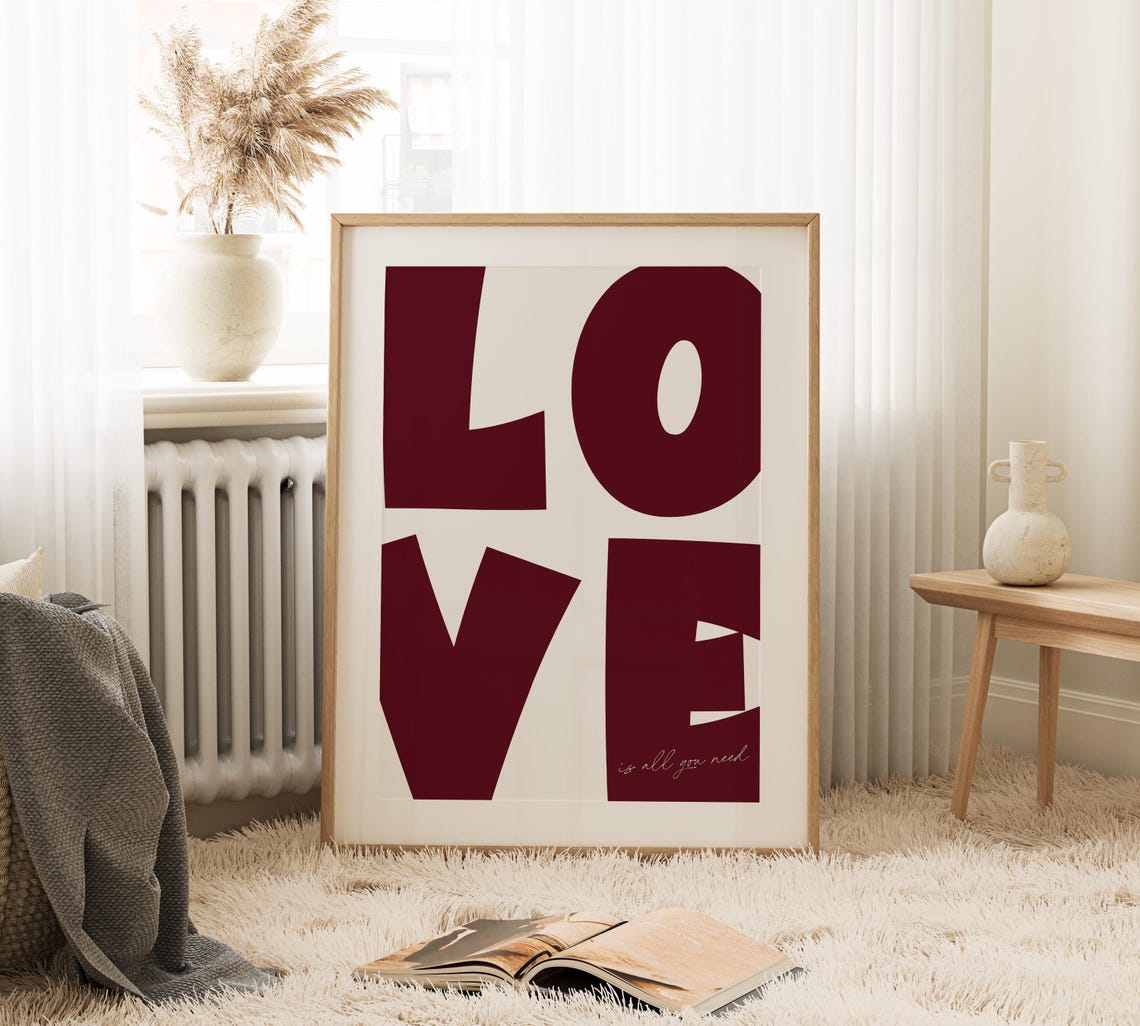 LOVE Is All You Need Burgundy Typography Modern Home Decor Poster - Image 3