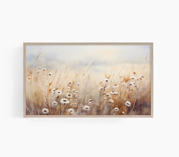 Golden Wildflower Meadow Daisy Neutral Impressionist Art Poster