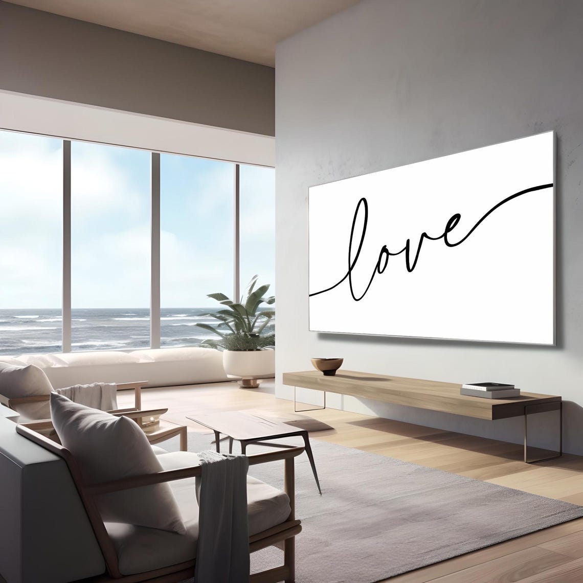 Minimalist Love Script Calligraphy Black And White Line Poster - Image 3