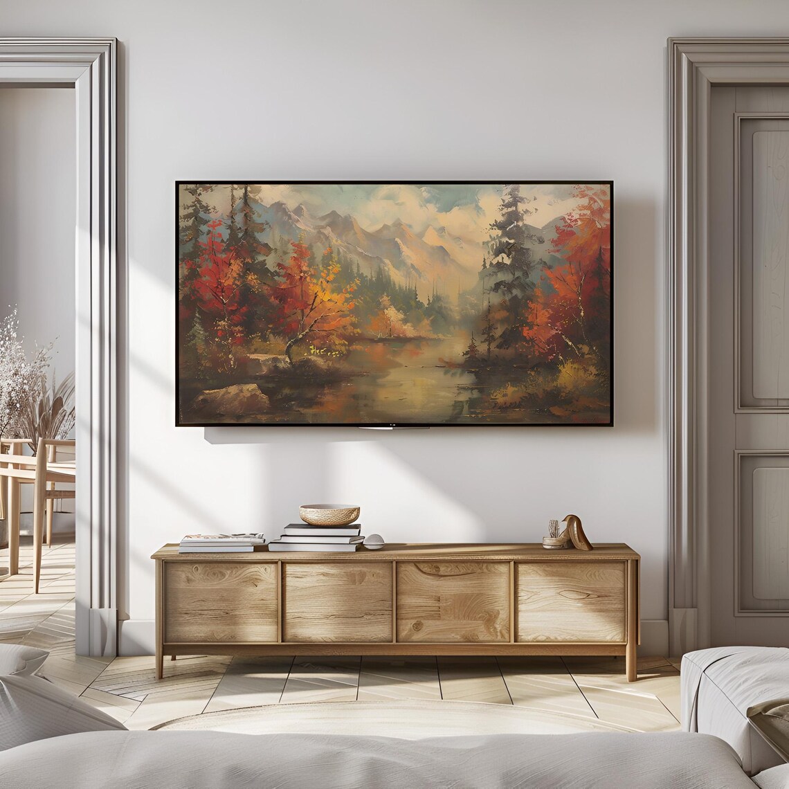 Autumn Mountain Lake Golden Fall Foliage Reflection Vintage Landscape Wall Art - Image 2