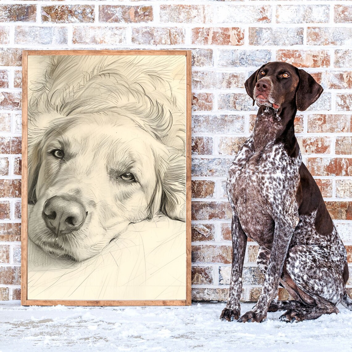 Resting Golden Retriever Pencil Sketch Portrait Calm Dog Poster - Image 2