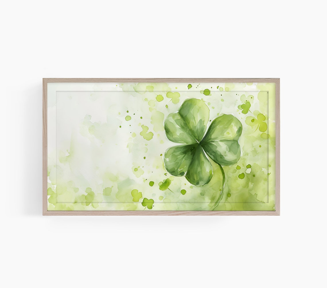 Single Lucky Four Leaf Clover Watercolor St Patricks Day Poster