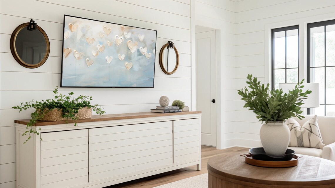 Valentine Hearts Art Print, Neutral TV Art - Image 3