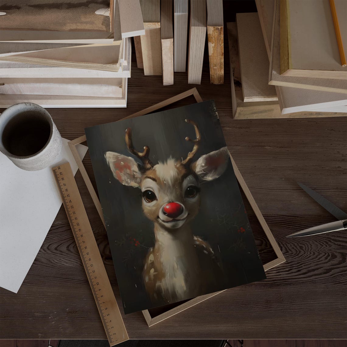 Rudolph Red Nose Reindeer Moody Vintage Christmas Painting Poster - Image 3