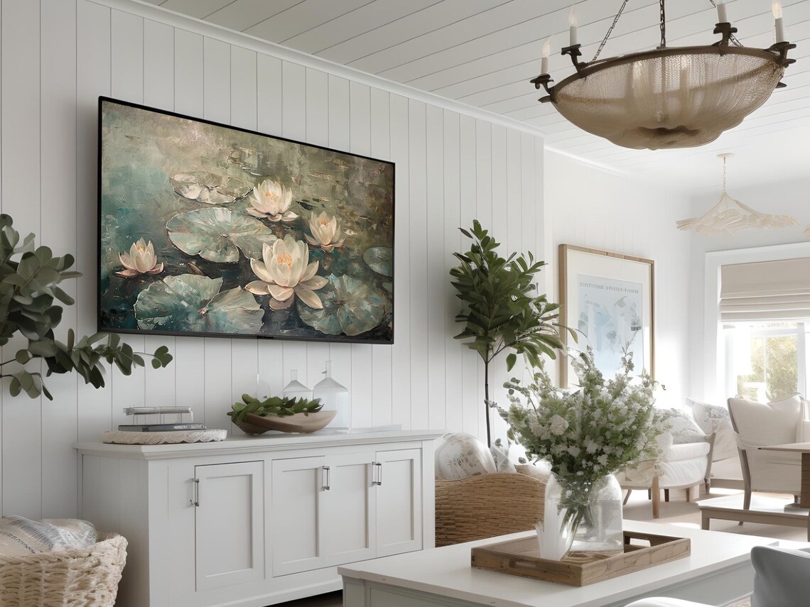 Water Lily Pond Impressionist Floral Oil Painting Vintage Poster - Image 3
