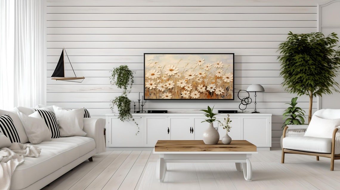White Daisy Field Impasto Painting Textured Spring Floral Poster - Image 3