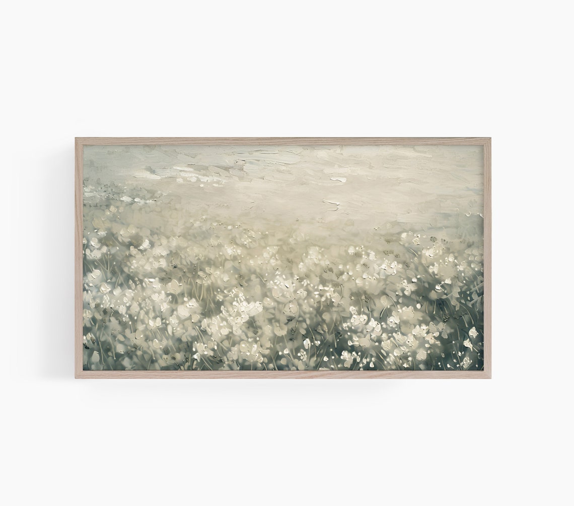 White Wildflower Meadow in a Neutral Abstract Painting Poster