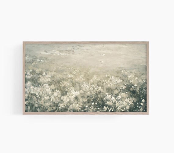 White Wildflower Meadow in a Neutral Abstract Painting Poster