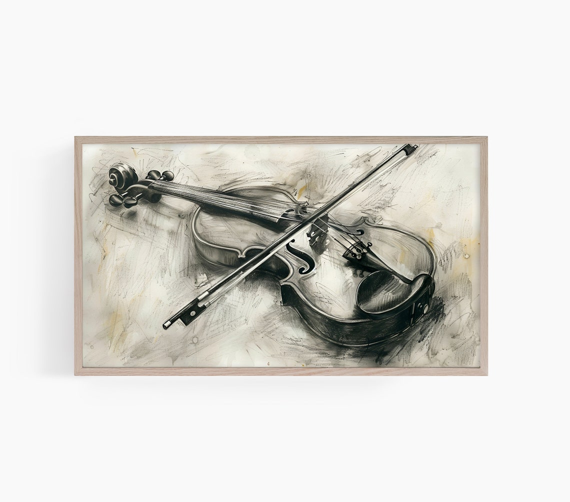 Violin Charcoal Sketch Musical Instrument Vintage Drawing Poster