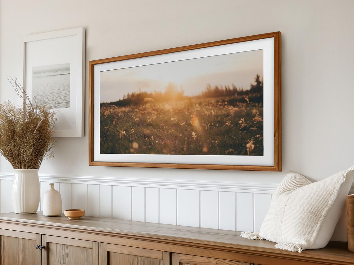 Golden Sunset Over Wildflower Meadow Warm Summer Field Glow Nature Wall Art - Image 2