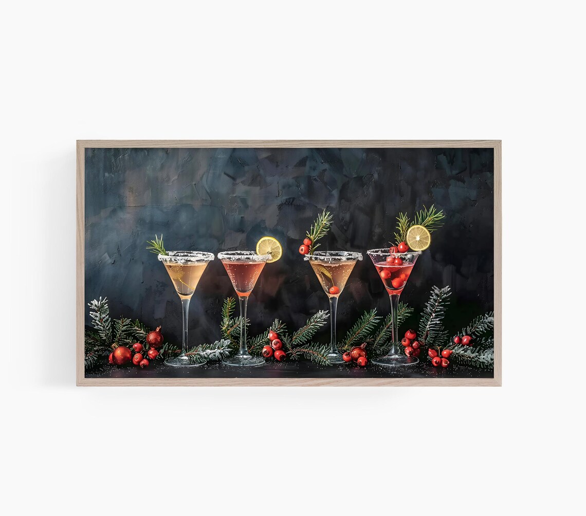 New Years Frame Tv Art Muted Cocktail Tv Art Nye Party Tv Art Frame Tv Art Retro Vintage Cocktail Tv Art T806