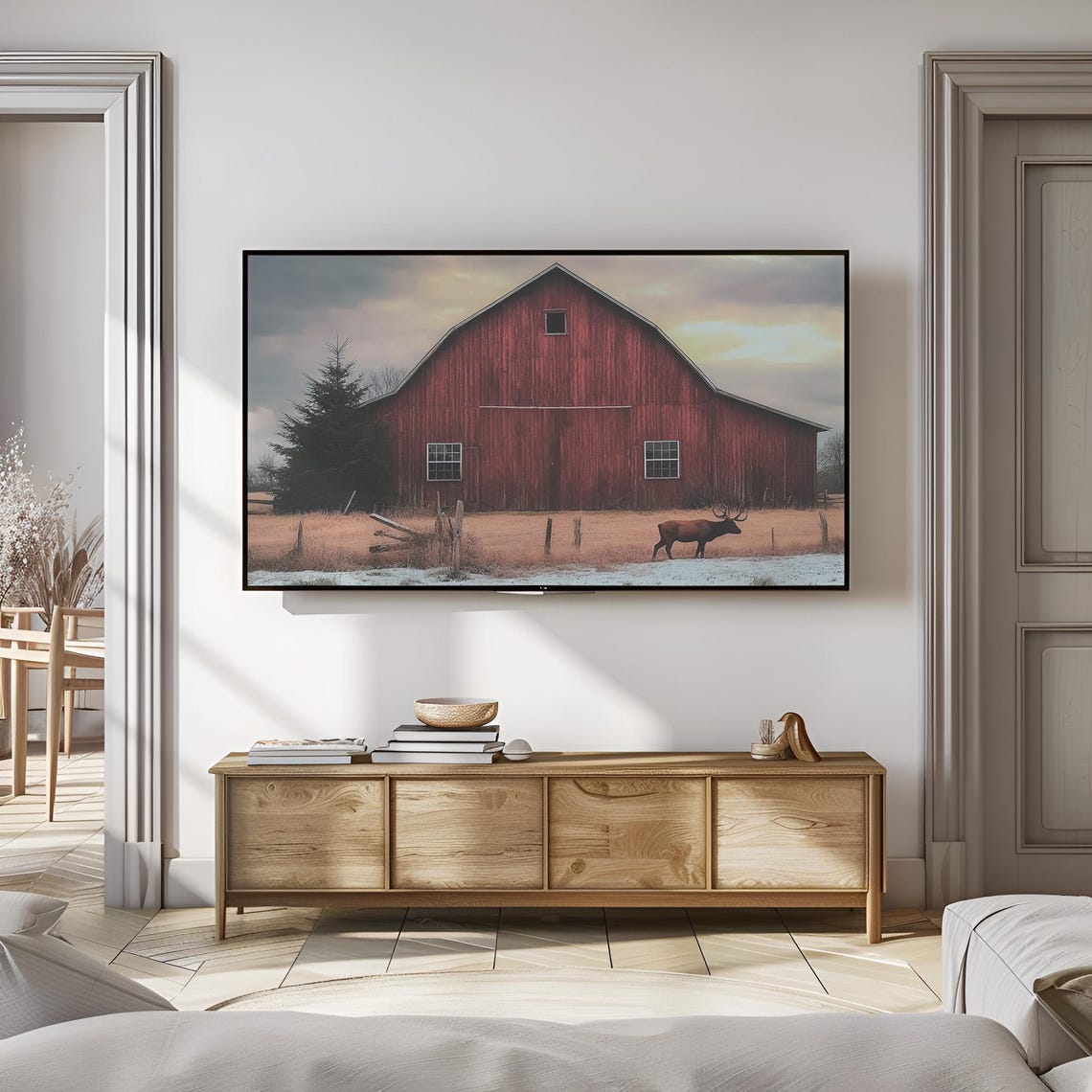 Snowy Farm Frame Tv Art Winter Country Frame Tv Art Red Barn Tv Art Winter Farmhouse Landscape Tv Art Christmas Frame Tv Art T791 - Image 3