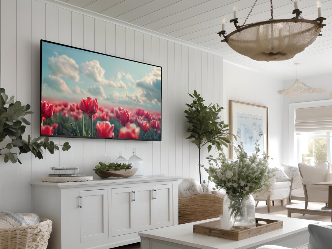 Red Tulip Field Spring Flower Farm Bloom Meadow Photo Wall Art - Image 2