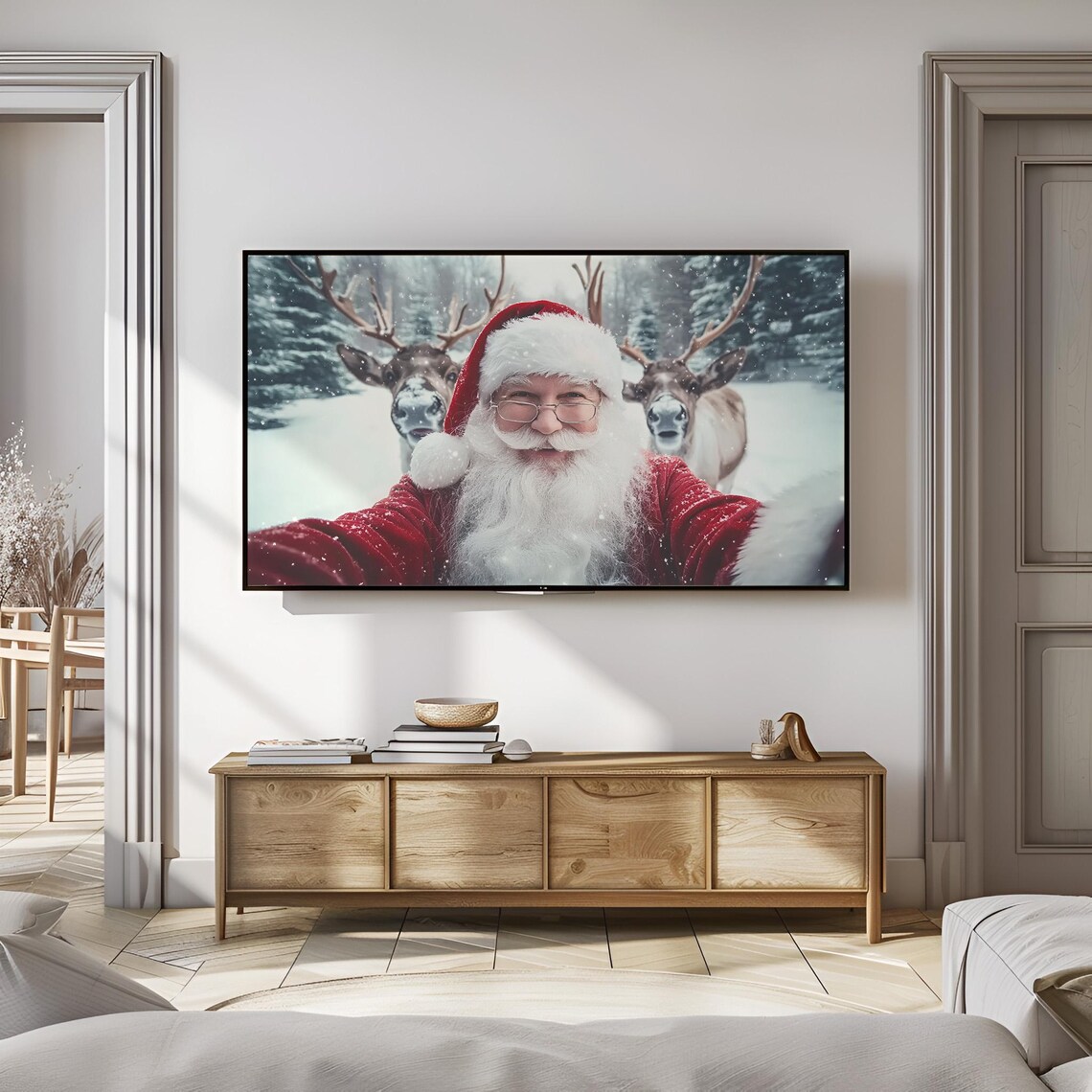 Christmas Santa Reindeer Selfie Art Print - Image 3