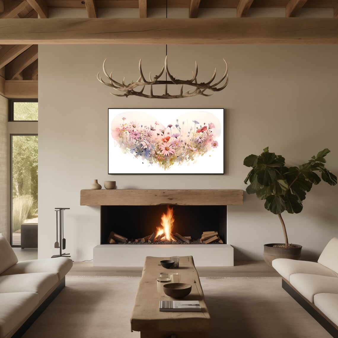 Frame Tv Art Valentine Day Heart Field Of Flowers Art For Tv Valentine Frame Tv Art Instant Tv Art - Image 2