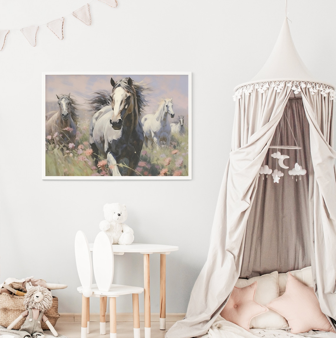 Wild Horses Watercolor Art Print, Spring Neutral - Image 3
