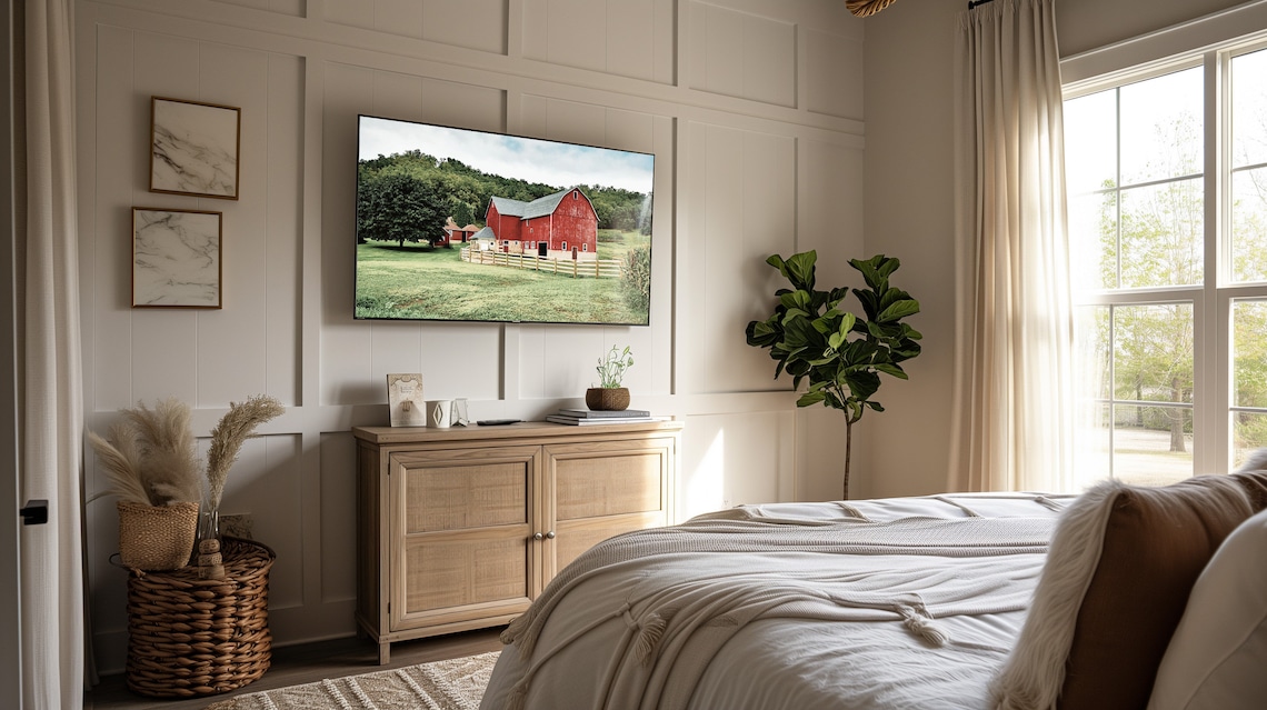 Classic Red Barn Grey Roof Summer Farmhouse Landscape Photo Poster - Image 3