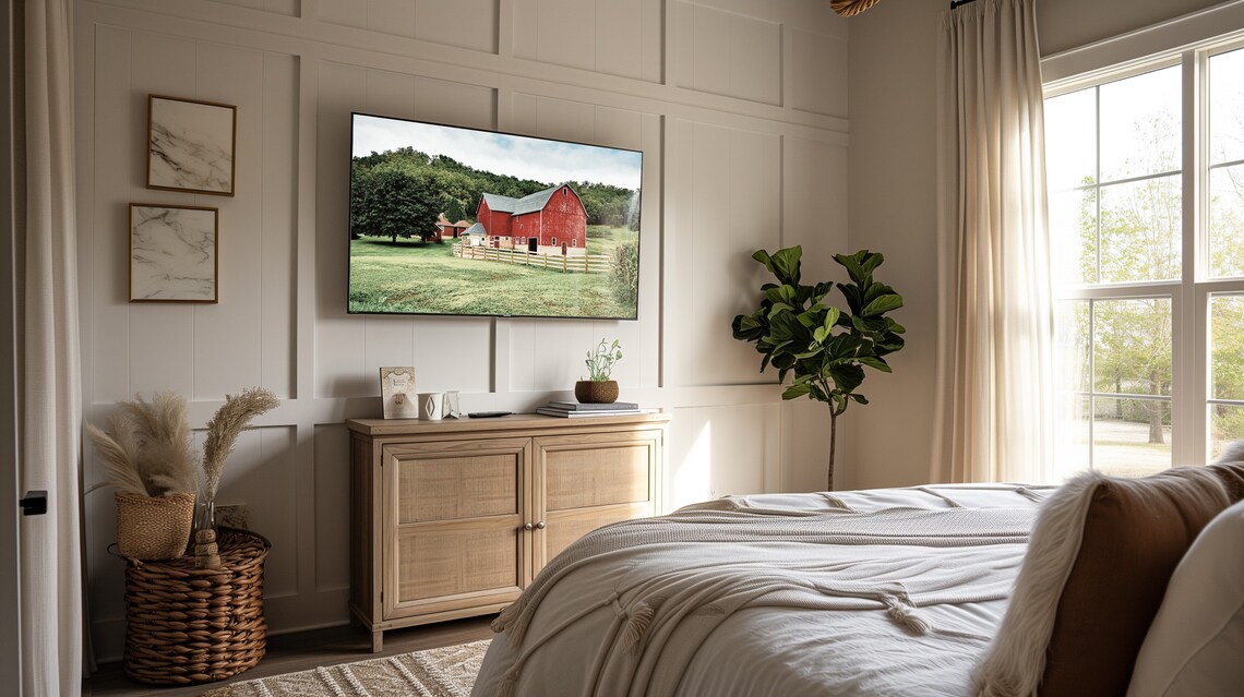 Red Barn Frame Tv Art Summer Country Landscape Painting Tv Rustic Country Tv Art Farmhouse Frame Tv Art Barn Frame Tv Art T600 - Image 3