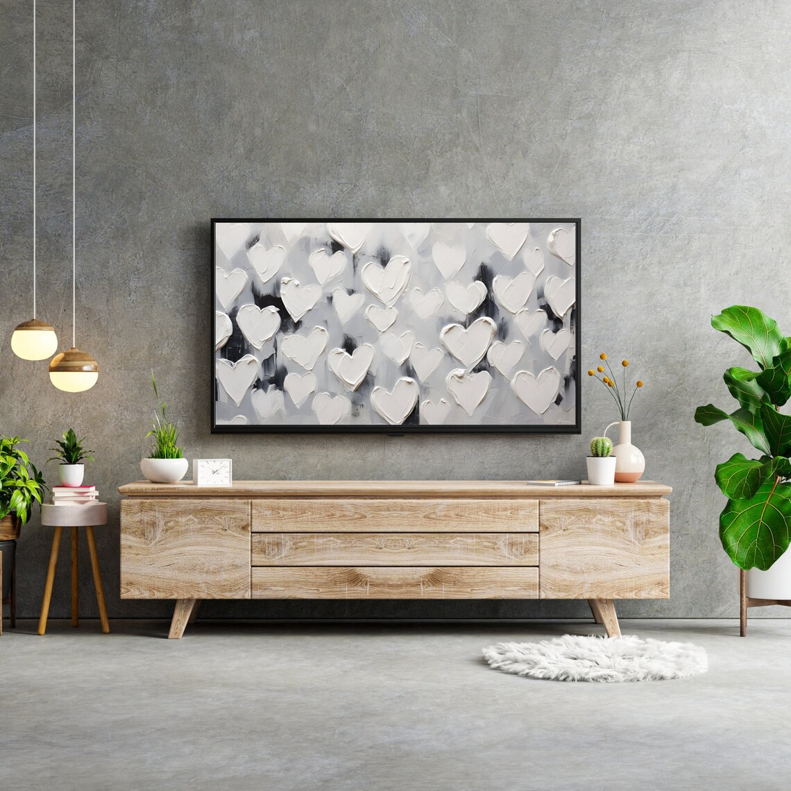 Impasto Hearts Black White Valentine's Day Art Print - Image 2