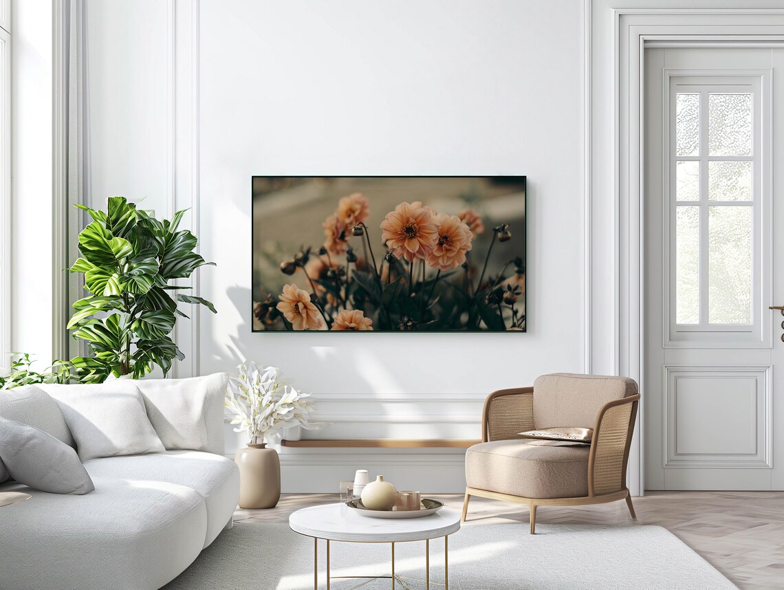 Peach Dahlia Flowers Soft Botanical Garden Photography Floral Wall Art - Image 2