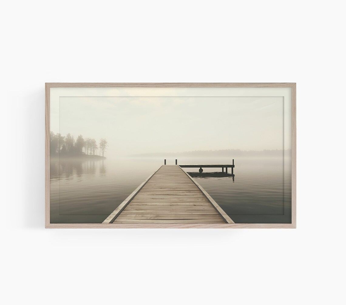 Serene Misty Lake Wooden Dock Foggy Morning Calm Nature Poster
