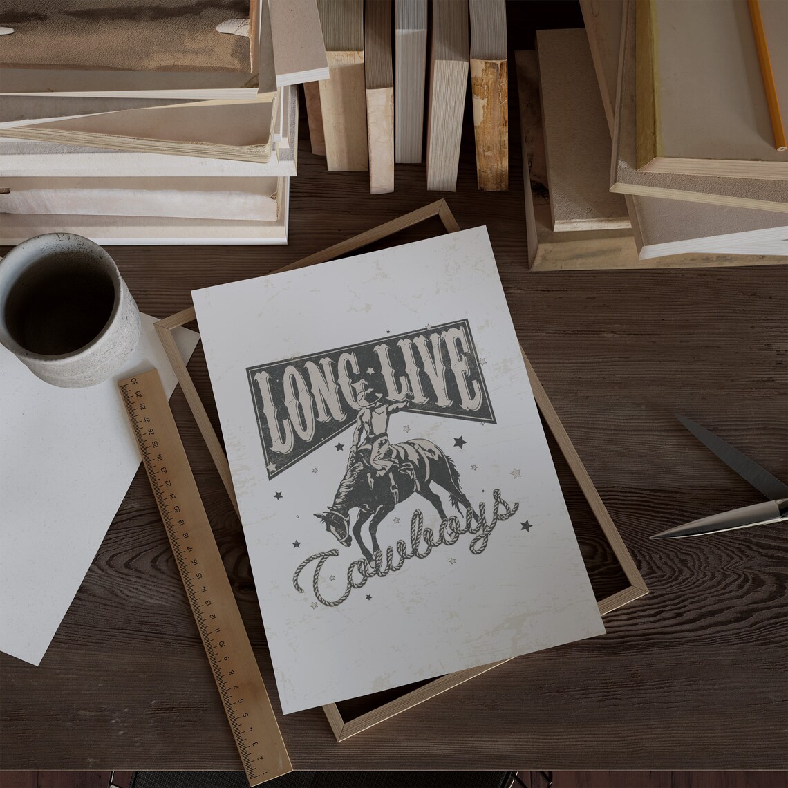 Long Live Cowboys Vintage Rodeo Bronc Rider Retro Western Art Poster - Image 3