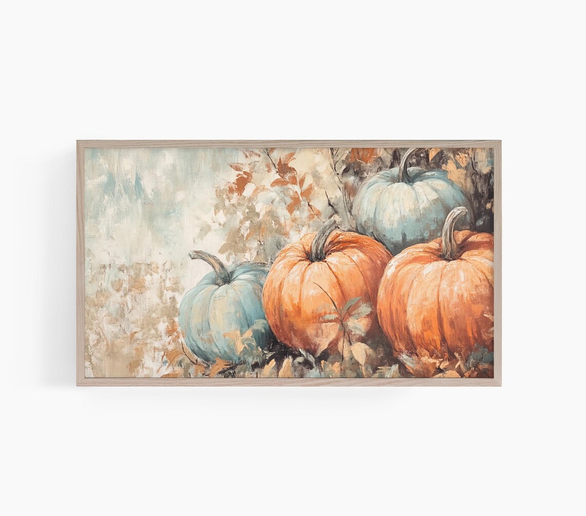 Orange And Blue Pumpkins Rustic Fall Harvest Pumpkin Patch Charm Wall Art