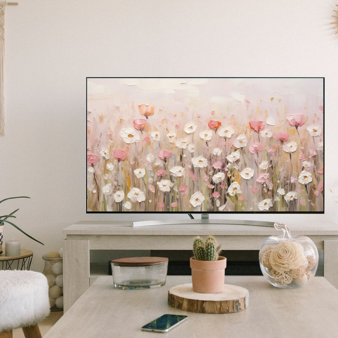 Spring Wildflower TV Art, Pink Floral Wall Art Print - Image 2