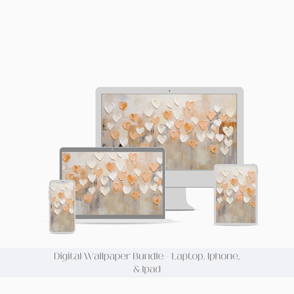 Neutral Hearts Impasto Valentine Wall Art Print