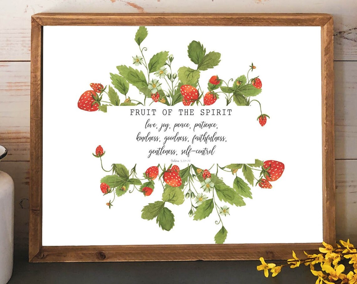 Fruit Of The Spirit Strawberry Botanical Galatians Verse Poster - Image 6