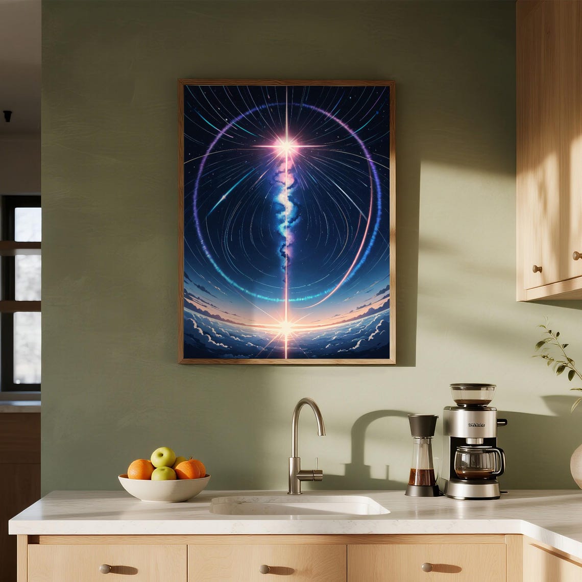 Celestial Gateway Cosmic Star Burst Light Pillar Starry Sky Poster