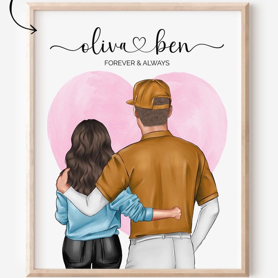 Custom Baseball Couple Print Art Print Baseball Wall Art Mothers Day Gift Anniversary Gift For Him Her Personalized Boyfriend Drawing