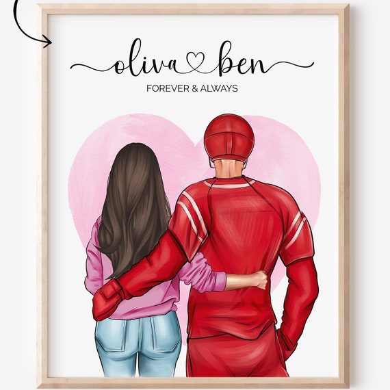 Custom Ice Hockey Couple Print Portrait Wall Art Mothers Day Gift Anniversary Gift For Him Her Personalized Boyfriend Birthday Gift