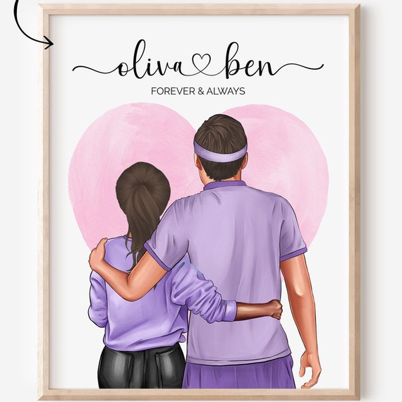 Custom Tennis Couple Print Portrait Wall Art Mothers Day Gift Anniversary Gift For Him Her Personalized Boyfriend Gift Husband Gift