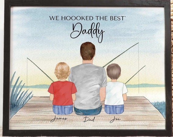 Gift For Dad Fishing Personalized Fishing Portrait Grandpa Gift Fishing Print Hooked On Dad Custom Family Fishing Lover Art Gift For Papa