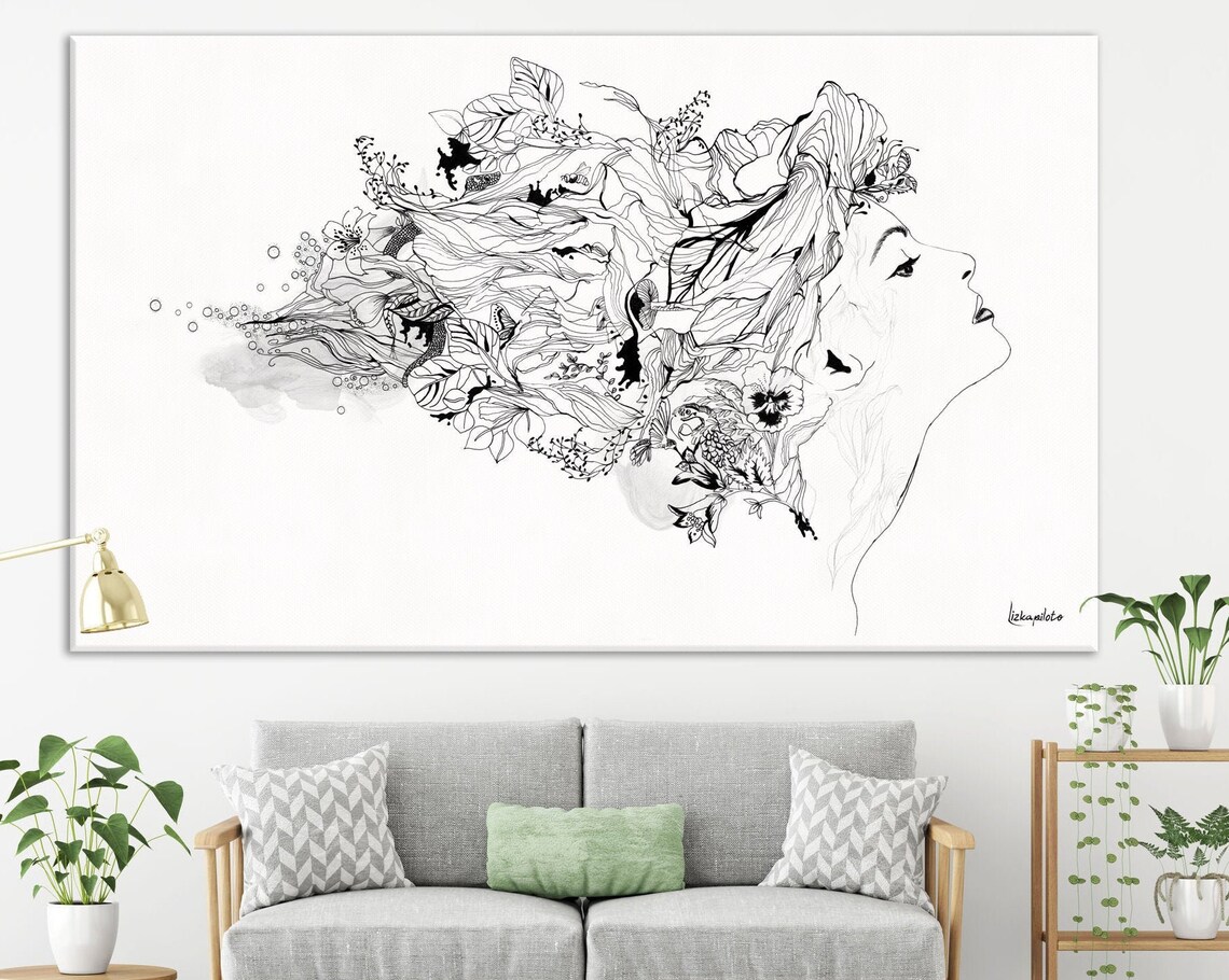 Medusa Abstract Painting, Black and White Art Print