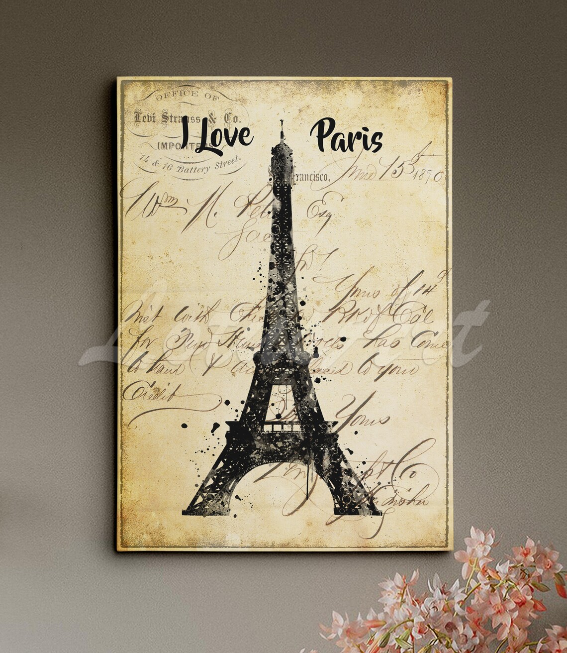 I Love Paris Eiffel Tower Vintage Letter Romantic Landmark Poster