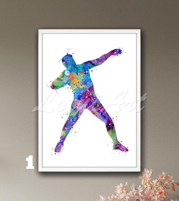 Boy Shot Put Wall Art Watercolor Print Sports Painting Kids Room Decor Shot Putter Poster Personalised Gifts