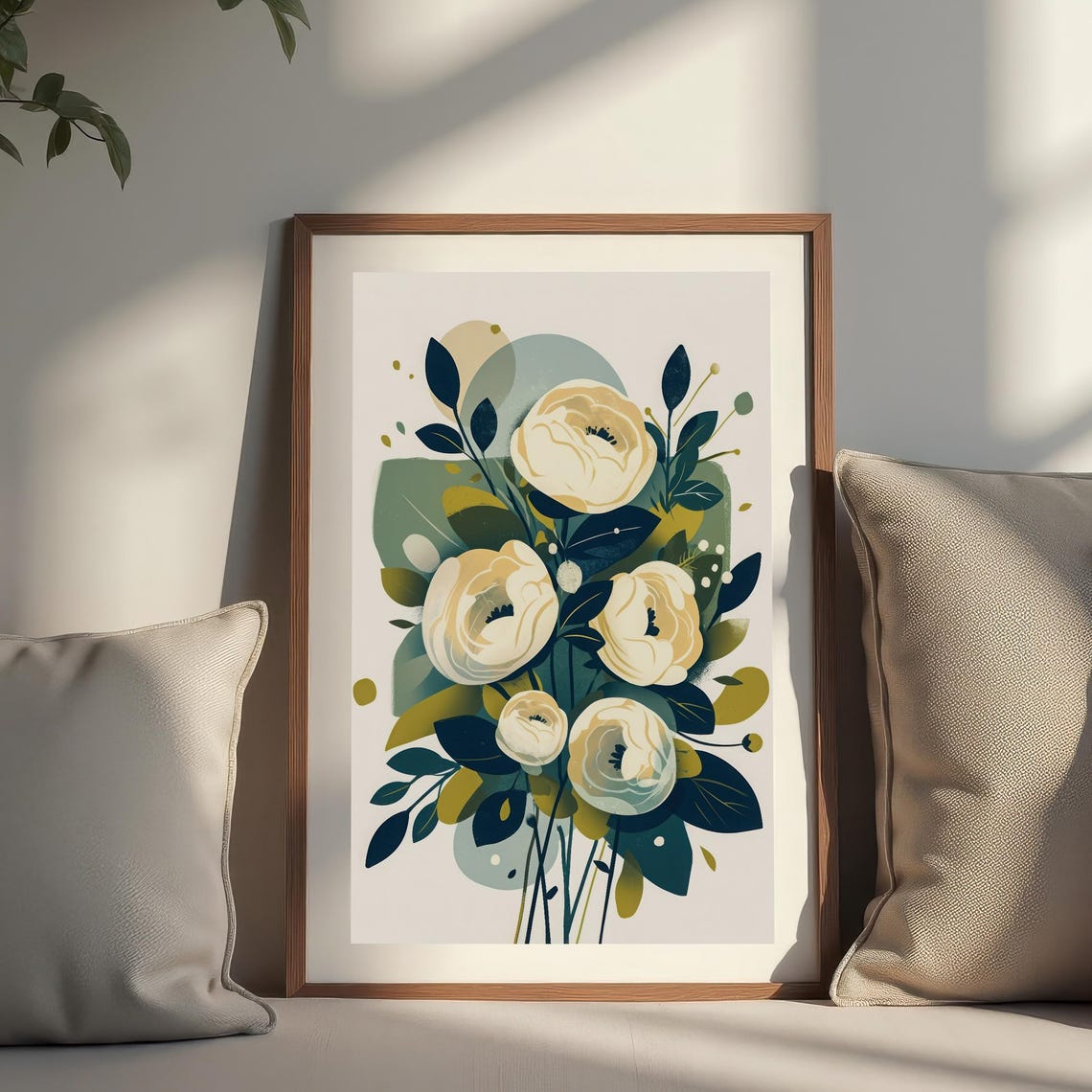 Ivory Peony Blossoms Minimalist Modern Botanical Wall Art Decor