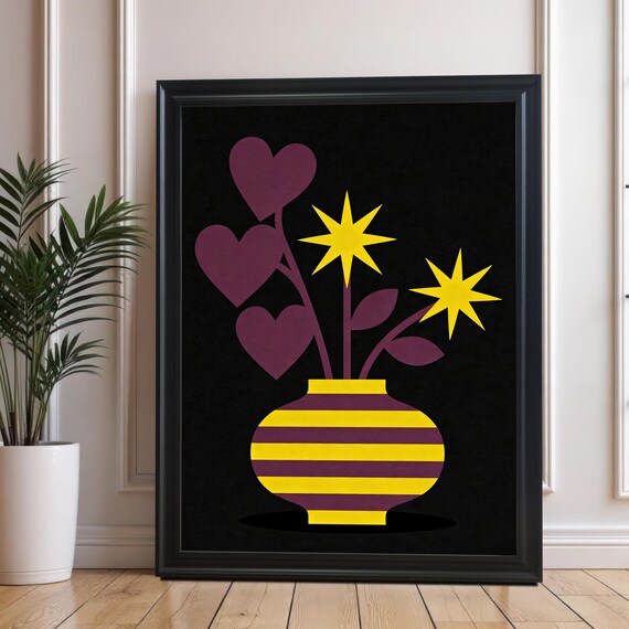 Abstract Minimalist Love Stars Art Print Geometric Pattern Wood Frame Gicle Poster