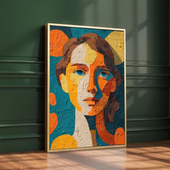 Impasto Teal Orange Woman Portrait Modern Abstract Art Poster