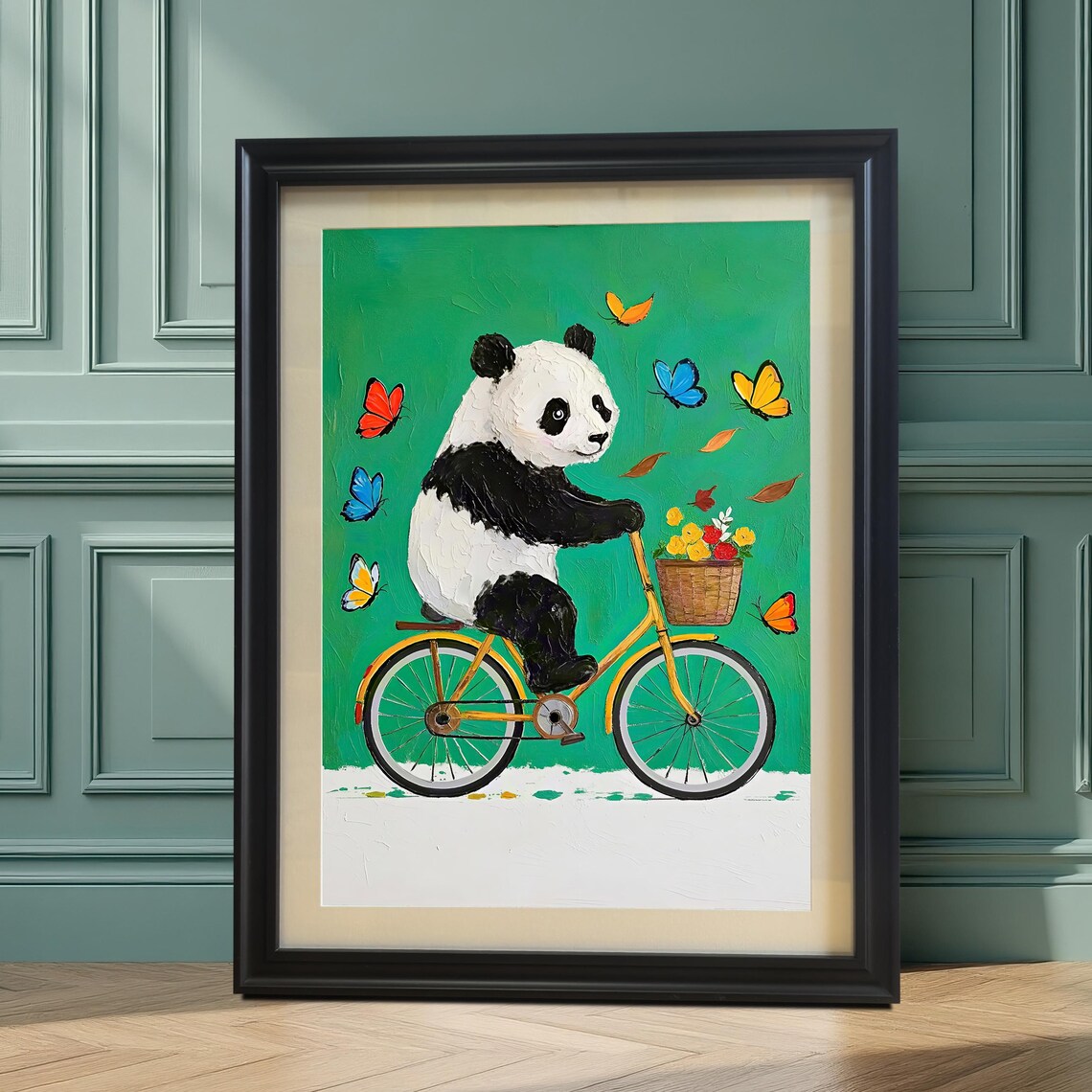 Panda Bicycle Art Print, Whimsical Kids Room Decor