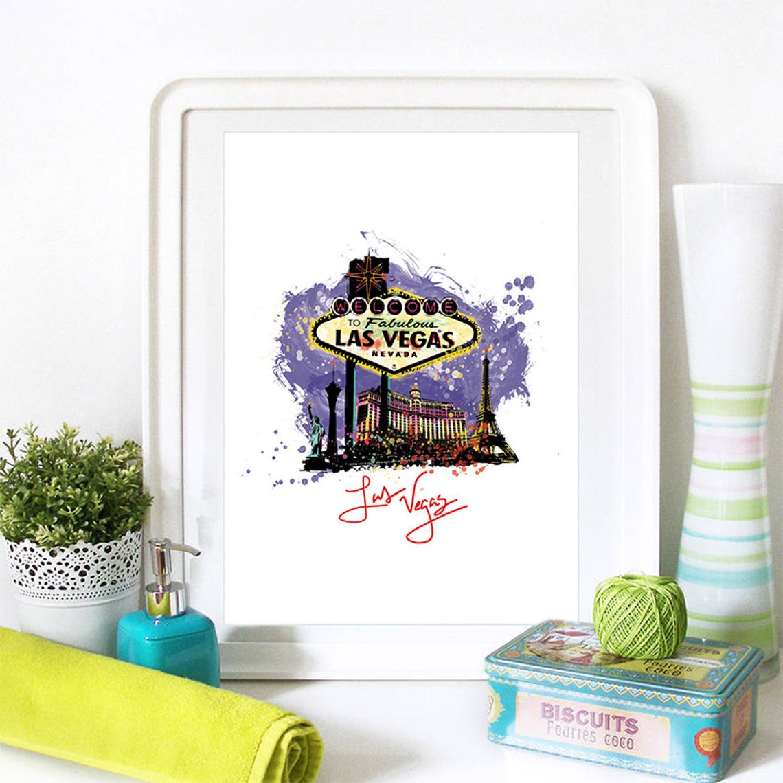 Las Vegas Print Las Vegas Skyline Las Vegas Art Las Vegas Poster Las Vegas Watercolor Las Vegas Art Las Vegas Map Las Vegas Wall Art - Image 2